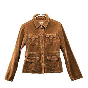 AC-3998 Corduroy Shirt Jacket Womens M Brown Camel Button Front Utility Shacket